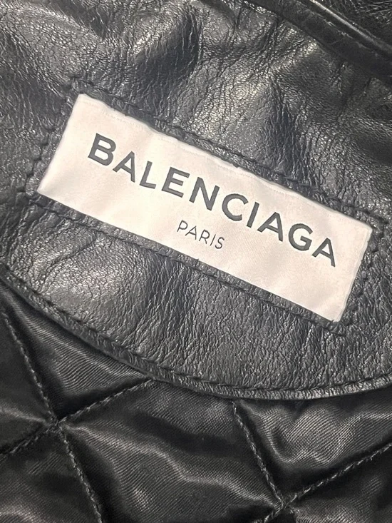 Balenciaga Black Leather Bomber-Style Biker Jacket - Picture 4 of 6